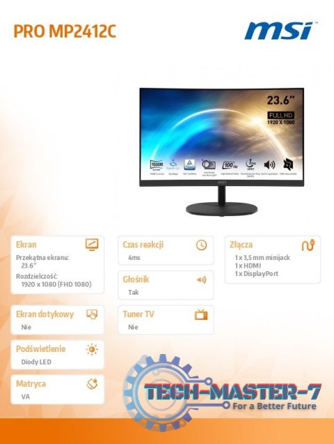 Monitor 23.6 cala PRO MP2412C LED/FHD/Curved/100Hz/czarny Monitor 23.6 cala PRO MP2412C LED/FHD/Curved/100Hz/czarny