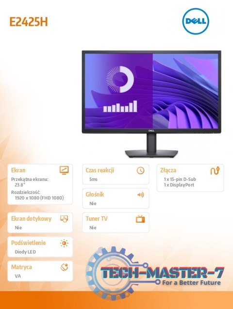 Monitor E2425H 23.8 cala LED VA 1920x1080/DP/VGA/3Y Monitor E2425H 23.8 cala LED VA 1920x1080/DP/VGA/3Y
