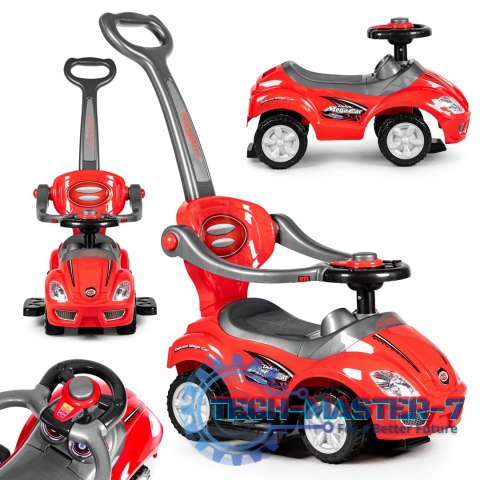 Autko jeździk, chodzik, pchacz 3w1 deluxe klakson - czerwone MULTISTORE