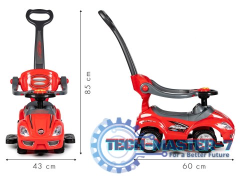 Autko jeździk pchacz 3w1 DELUXE z rączką panelem muzycznym - czerwone MULTISTORE Autko jeździk pchacz 3w1 DELUXE z rączką panelem muzycznym - czerwone MULTISTORE