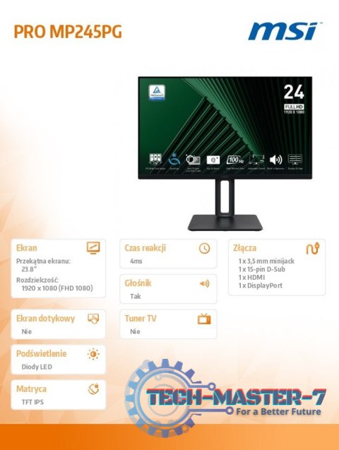 Monitor 23.8 cala PRO MP245PG LED/FHD/Flat/100Hz/czarny Monitor 23.8 cala PRO MP245PG LED/FHD/Flat/100Hz/czarny