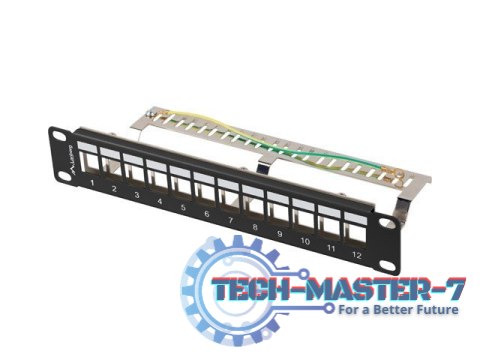 Patch Panel 12 Port 1U 10 cali FTP z organizatorem do modułów keystone czarny Patch Panel 12 Port 1U 10 cali FTP z organizatorem do modułów keystone czarny