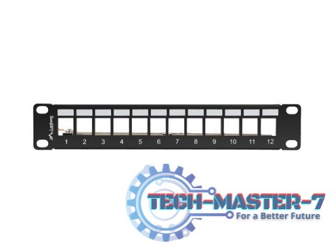 Patch Panel 12 Port 1U 10 cali FTP z organizatorem do modułów keystone czarny Patch Panel 12 Port 1U 10 cali FTP z organizatorem do modułów keystone czarny