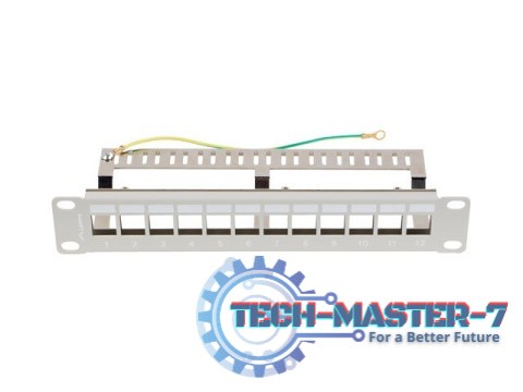 Patch Panel 12 Port 1U 10 cali FTP z organizerem do modułów keystone szary Patch Panel 12 Port 1U 10 cali FTP z organizerem do modułów keystone szary