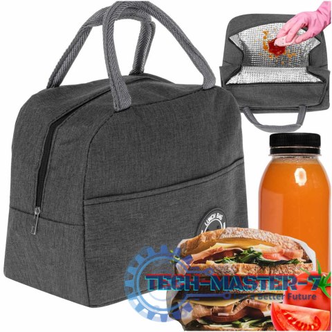 Torba termiczna na lunch jedzenie śniadaniowa izolacyjna lunch szara Torba termiczna na lunch jedzenie śniadaniowa izolacyjna lunch szara