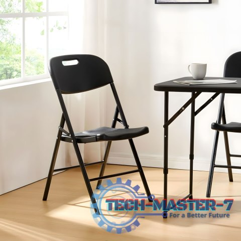 Komplet 2 krzeseł składanych zestaw cateringowy metal HDPE czarne ModernHome ModernHome Komplet 2 krzeseł składanych zestaw cateringowy metal HDPE czarne ModernHome ModernHome