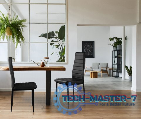 Zestaw krzeseł do jadalni salonu z ekoskóry 4 szt. wysokie oparcie - czarne ModernHome ModernHome Zestaw krzeseł do jadalni salonu z ekoskóry 4 szt. wysokie oparcie - czarne ModernHome ModernHome