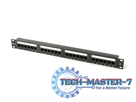Patch panel 19" 24 porty, kat.5e, U/UTP, 1U, czarny (kompletny)