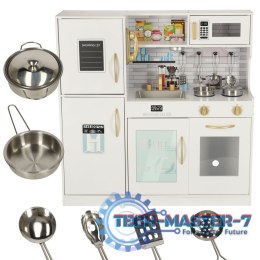 Kuchnia dla dzieci drewniana z lodówką listą zakupów światło LED + akcesoria garnki sztućce duża 80cm
