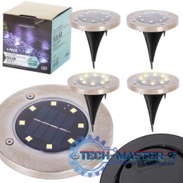 Lampy ogrodowe solarne najazdowe gruntowe czujnik zmierzchu wbijane świecący dysk 8LED 4szt. ciepły biały
