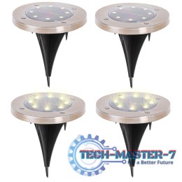 Lampy ogrodowe solarne najazdowe gruntowe czujnik zmierzchu wbijane świecący dysk 8LED 4szt. ciepły biały