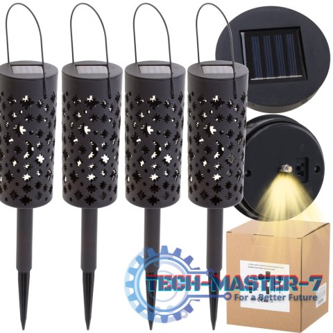 Lampa solarna ogrodowa ażurowa latarenka lampion LED czujnik zmierzchu wbijana 4szt.