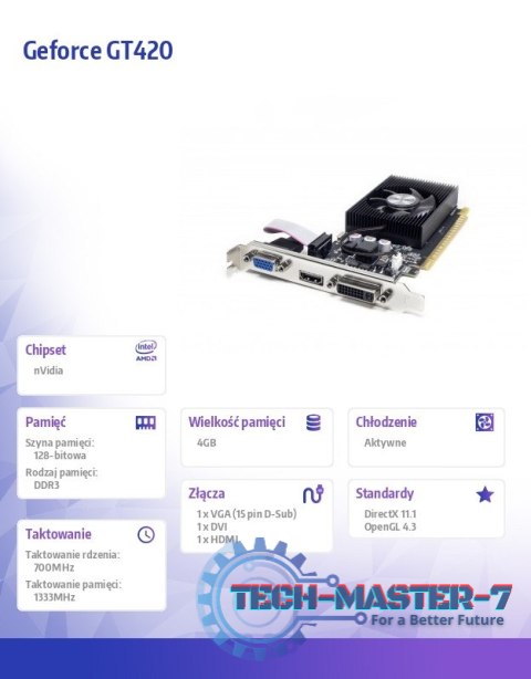 Karta graficzna Geforce GT420 4GB DDR3 128BIT DVI HDMI VGA LP Single Fan Karta graficzna Geforce GT420 4GB DDR3 128BIT DVI HDMI VGA LP Single Fan