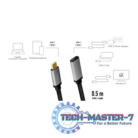 Kabel USB-C M/F,4K/60Hz aluminiowy 0.5m Kabel USB-C M/F,4K/60Hz aluminiowy 0.5m