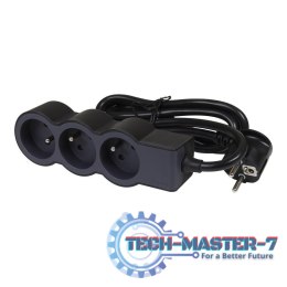 Listwa zasilająca extra płaska 16A 3680W 3x2P+Z z przewodem 1.5 m - Czarno-ciemnoszara