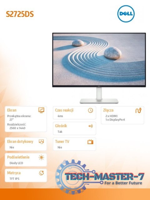 Monitor 27 cali S2725DS IPS LED 100Hz QHD (2560x1440)/16:9/2xHDMI/DP/Speakers/fully adjustable stand/3Y Monitor 27 cali S2725DS IPS LED 100Hz QHD (2560x1440)/16:9/2xHDMI/DP/Speakers/fully adjustable stand/3Y