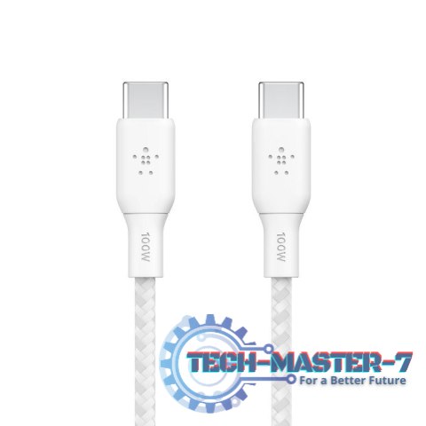 Kabel w oplocie USB-C do USB-C 100W 2m biały Kabel w oplocie USB-C do USB-C 100W 2m biały