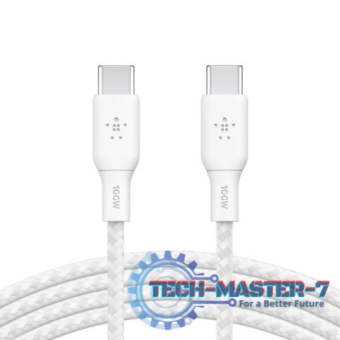 Kabel w oplocie USB-C do USB-C 100W 2m biały Kabel w oplocie USB-C do USB-C 100W 2m biały