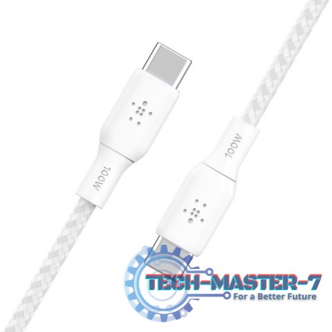 Kabel w oplocie USB-C do USB-C 100W 2m biały Kabel w oplocie USB-C do USB-C 100W 2m biały