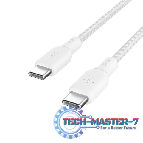 Kabel w oplocie USB-C do USB-C 100W 2m biały Kabel w oplocie USB-C do USB-C 100W 2m biały