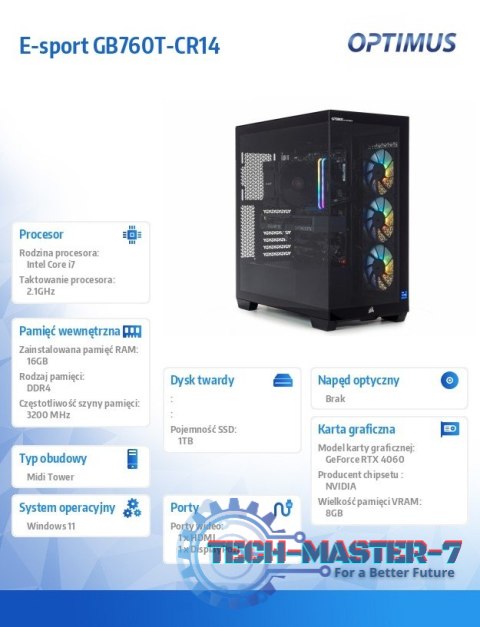 Komputer E-sport GB760T-CR14 i7-14700F/16GB/1TB/RTX 4060 OC/W11 Komputer E-sport GB760T-CR14 i7-14700F/16GB/1TB/RTX 4060 OC/W11