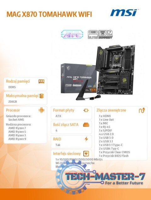 Płyta główna MAG X870 TOMAHAWK WIFI AM5 4DDR5 ATX Płyta główna MAG X870 TOMAHAWK WIFI AM5 4DDR5 ATX