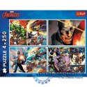 Puzzle 4x250 elementów Bohaterskie dni Avengers