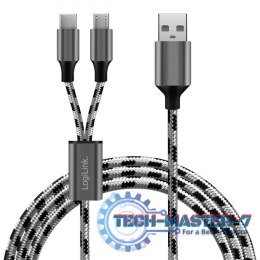 Kabel USB2.0 A/M do micro USB + USB-C, 1.2m