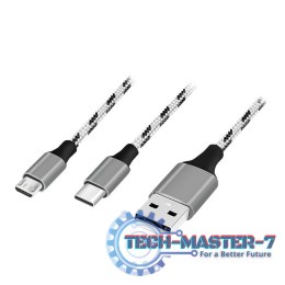 Kabel USB2.0 A/M do micro USB + USB-C, 1.2m