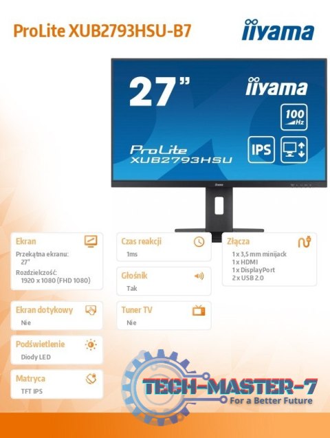 Monitor 27 cali XUB2793HSU-B7,IPS.HDMI.DP.2x2W.USBx2,300cd Monitor 27 cali XUB2793HSU-B7,IPS.HDMI.DP.2x2W.USBx2,300cd