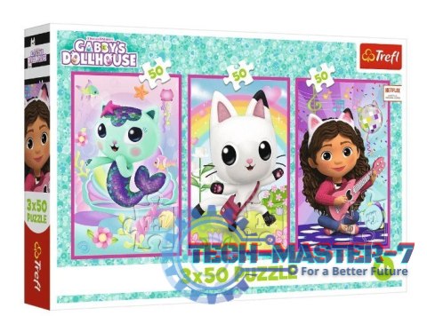 Puzzle 3x50 elementów Gabby i kotki Gabi