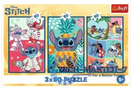Puzzle 3x80 elementów Stitch świat