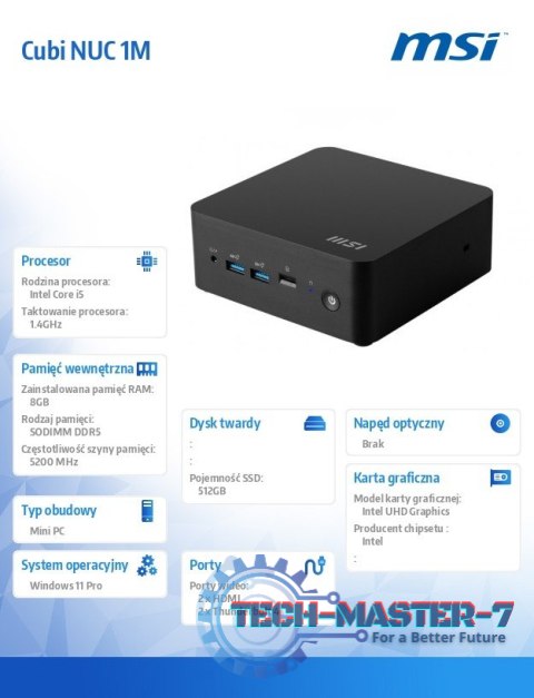 Komputer Cubi NUC 1M-002EU WIN11PRO/Intel Core i5-120U/8GB/512SSD/WiFi/BT/Czarny Komputer Cubi NUC 1M-002EU WIN11PRO/Intel Core i5-120U/8GB/512SSD/WiFi/BT/Czarny