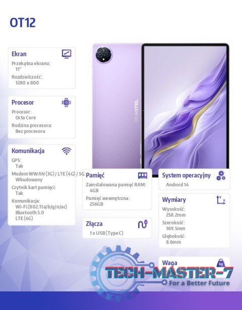 Tablet OT12 4G 11" 4/256GB Fioletowy Tablet OT12 4G 11" 4/256GB Fioletowy