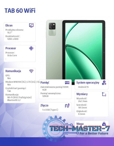 Tablet TAB 60 WiFi 10,1 cali 4/128GB Zielony Tablet TAB 60 WiFi 10,1 cali 4/128GB Zielony