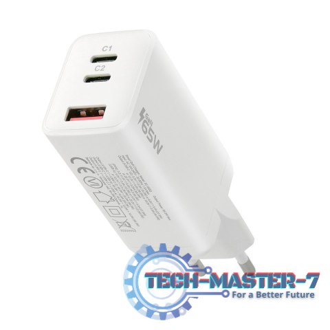 Ładowarka USB/USB-C QC4+ 65W technologia GaN Biała Ładowarka USB/USB-C QC4+ 65W technologia GaN Biała