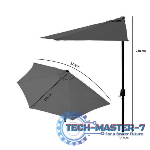 Parasol ogrodowy pół-parasol ścienny na taras 2,7 m szary MultiGarden MultiGarden Parasol ogrodowy pół-parasol ścienny na taras 2,7 m szary MultiGarden MultiGarden