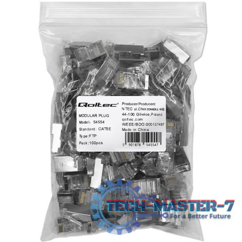 Wtyk złącze modularne RJ45 | CAT5e | FTP | Pozłacane styki | 100 sztuk Wtyk złącze modularne RJ45 | CAT5e | FTP | Pozłacane styki | 100 sztuk