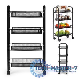 Metalowy regał mobliny łazienkowy z 4 półkami kółka czarny ModernHome ModernHome