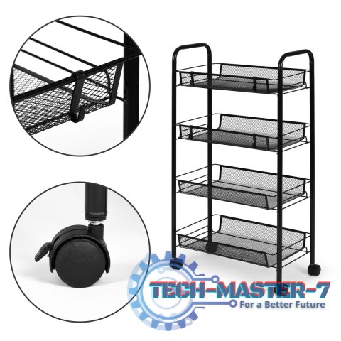 Metalowy regał mobliny łazienkowy z 4 półkami kółka czarny ModernHome ModernHome Metalowy regał mobliny łazienkowy z 4 półkami kółka czarny ModernHome ModernHome