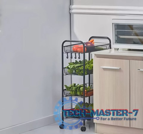 Metalowy regał mobliny łazienkowy z 4 półkami kółka czarny ModernHome ModernHome Metalowy regał mobliny łazienkowy z 4 półkami kółka czarny ModernHome ModernHome