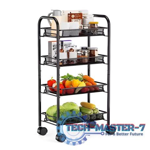 Metalowy regał mobliny łazienkowy z 4 półkami kółka czarny ModernHome ModernHome Metalowy regał mobliny łazienkowy z 4 półkami kółka czarny ModernHome ModernHome