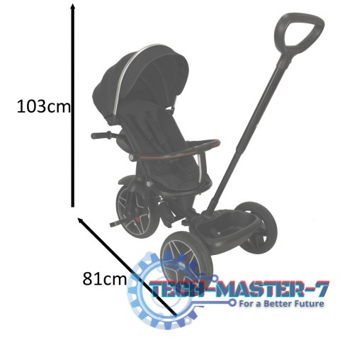 Rowerek trójkołowy TRIKE FIX Elite 2w1 z daszkiem obracany regulowany spacerówka prowadnik pasy czarny Rowerek trójkołowy TRIKE FIX Elite 2w1 z daszkiem obracany regulowany spacerówka prowadnik pasy czarny