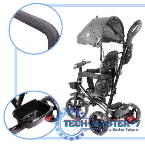 Rowerek trójkołowy Trike Fix Lite 3w1 z daszkiem obracany regulowany spacerówka prowadnik pasy szary Rowerek trójkołowy Trike Fix Lite 3w1 z daszkiem obracany regulowany spacerówka prowadnik pasy szary