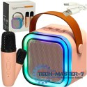 Zestaw do karaoke 2 mikrofony + głośnik przenośny BLUETOOTH USB LED różowy