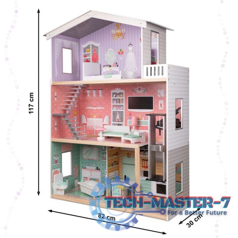 Domek dla lalek drewniany mebelki pastelowy 117cm Domek dla lalek drewniany mebelki pastelowy 117cm