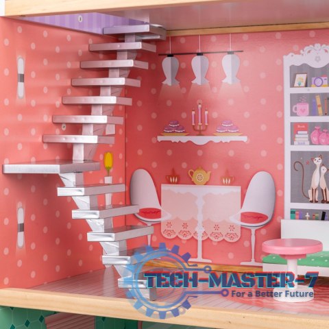 Domek dla lalek drewniany mebelki pastelowy 117cm Domek dla lalek drewniany mebelki pastelowy 117cm