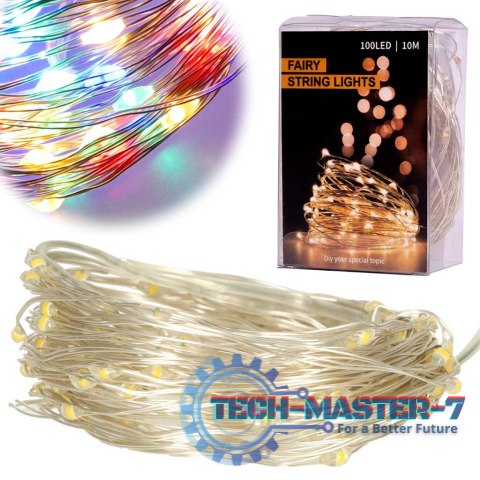 Lampki LED druciki dekoracyjne świąteczne choinkowe 10m 100LED multikolor Lampki LED druciki dekoracyjne świąteczne choinkowe 10m 100LED multikolor