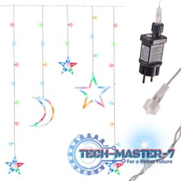 Lampki LED kurtyna księżyc gwiazdy świąteczne choinkowe 2,5m 138LED multikolor