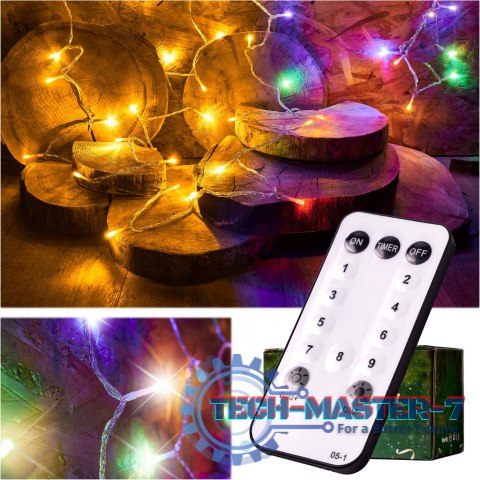 Lampki LED łańcuch lampki choinkowe świąteczne 10m 100LED pilot zasilacz